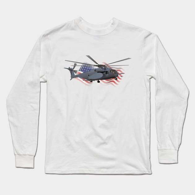 Patriotic Military MH-53 Helicopter Long Sleeve T-Shirt by NorseTech